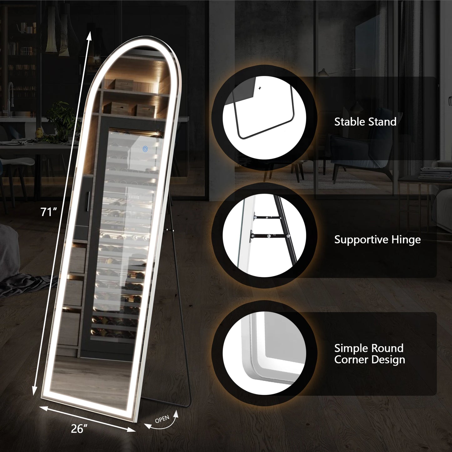 JHK Wall Mirror Aluminum Frame Standing Wall Hanging