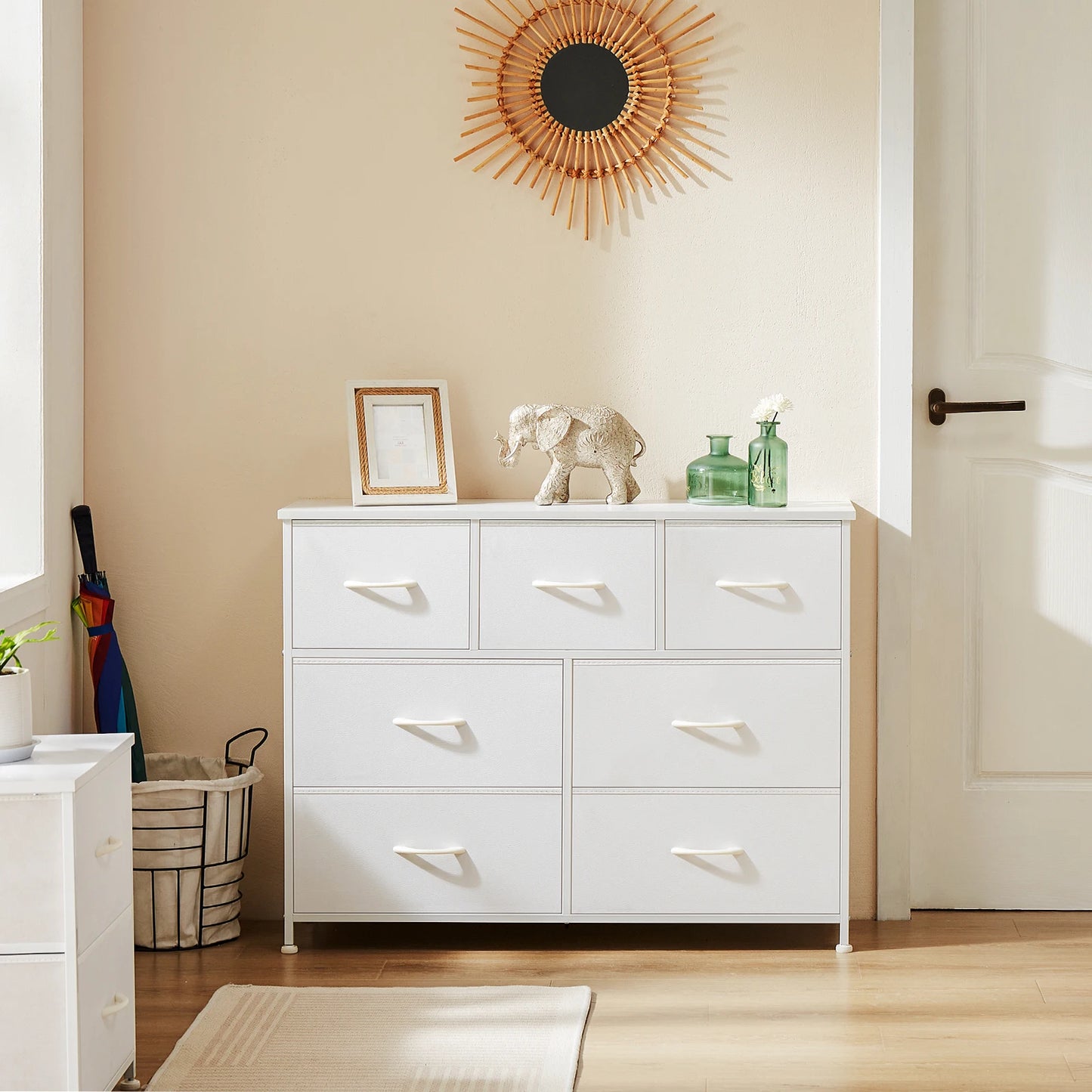 JHK Modern Bedroom Wardrobe With Fabric Drawer Chest