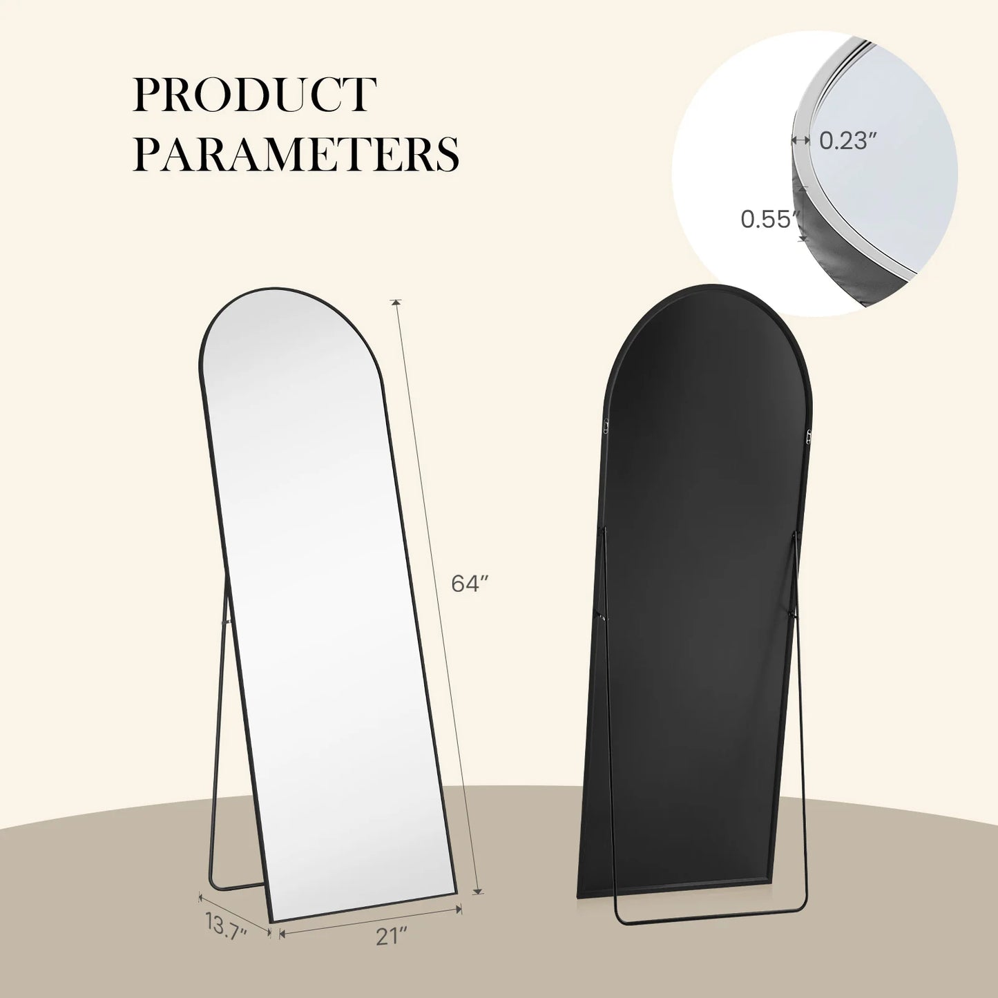 JHK Wall Mirror Aluminum Frame Standing Wall Hanging