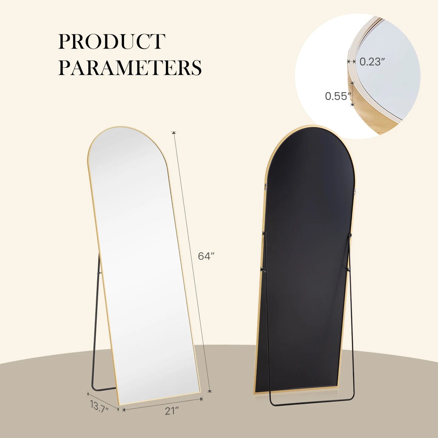 JHK Wall Mirror Aluminum Frame Standing Wall Hanging