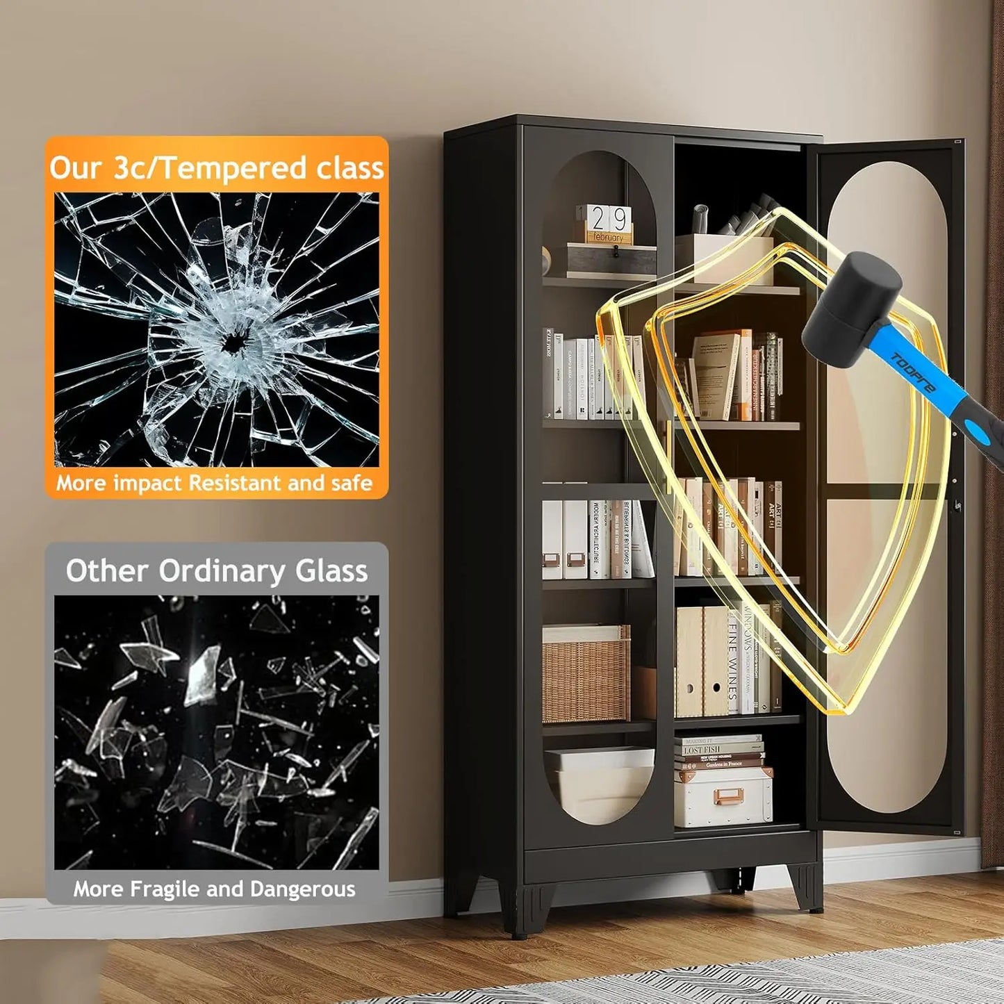 XMSJH Locking Display Cabinet With Glass Door And Shelves