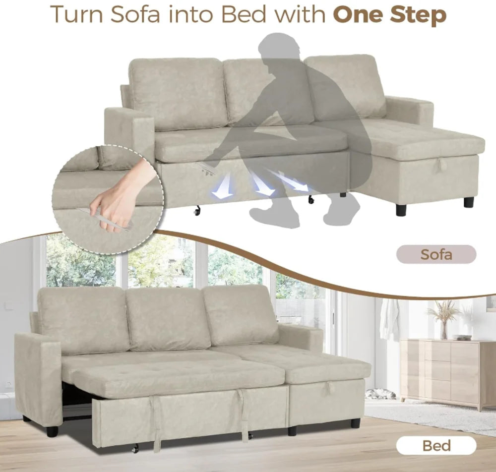 SEOGWISAMCN Convertible L Shaped Sectional Sofa Sleeper