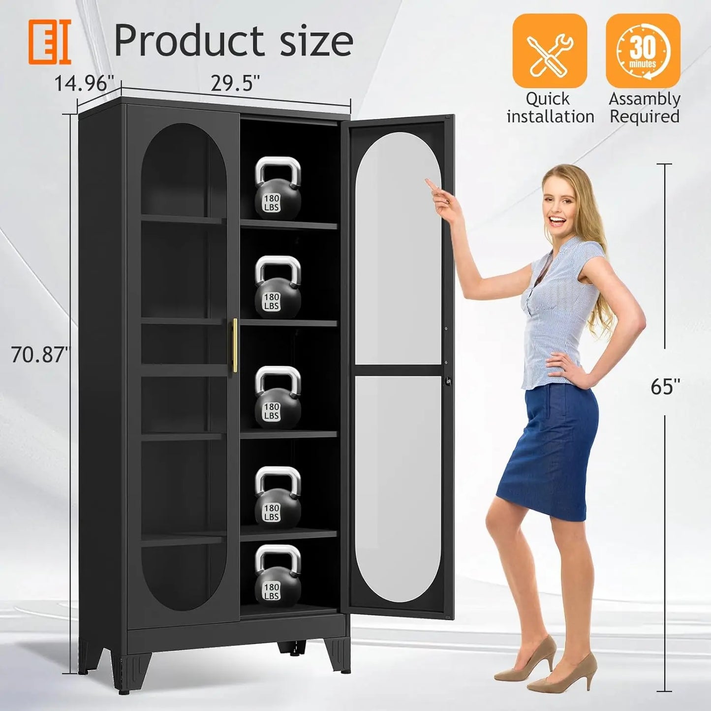 XMSJH Locking Display Cabinet With Glass Door And Shelves