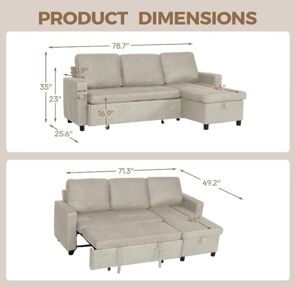 SEOGWISAMCN Convertible L Shaped Sectional Sofa Sleeper