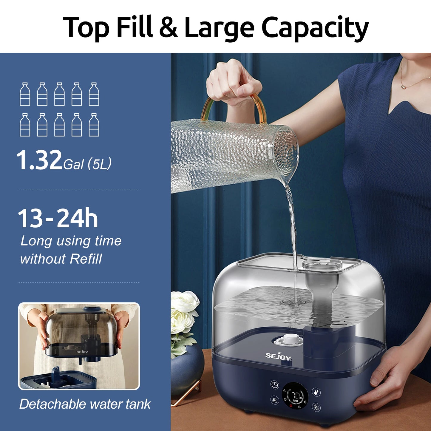 Sejoy Ultrasonic Humidifier With Essential Oil For Bedroom