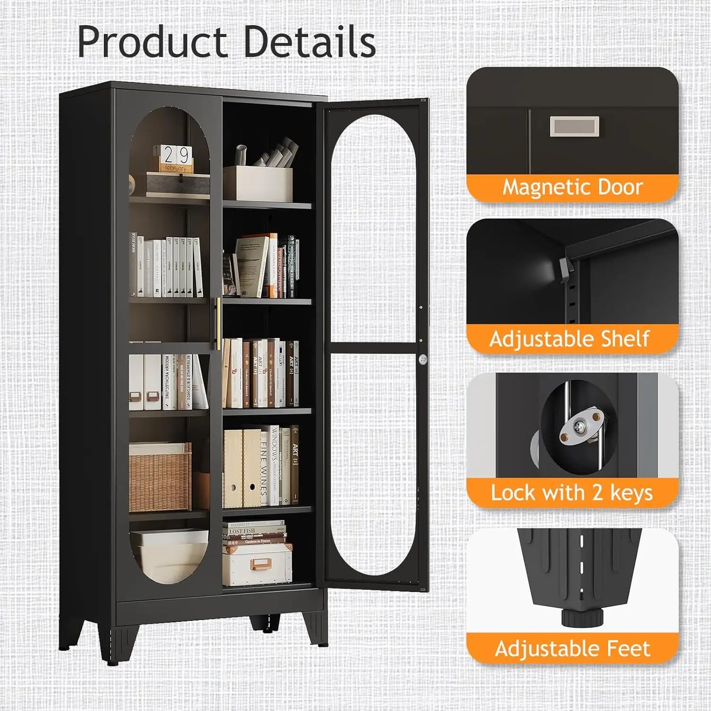 XMSJH Locking Display Cabinet With Glass Door And Shelves