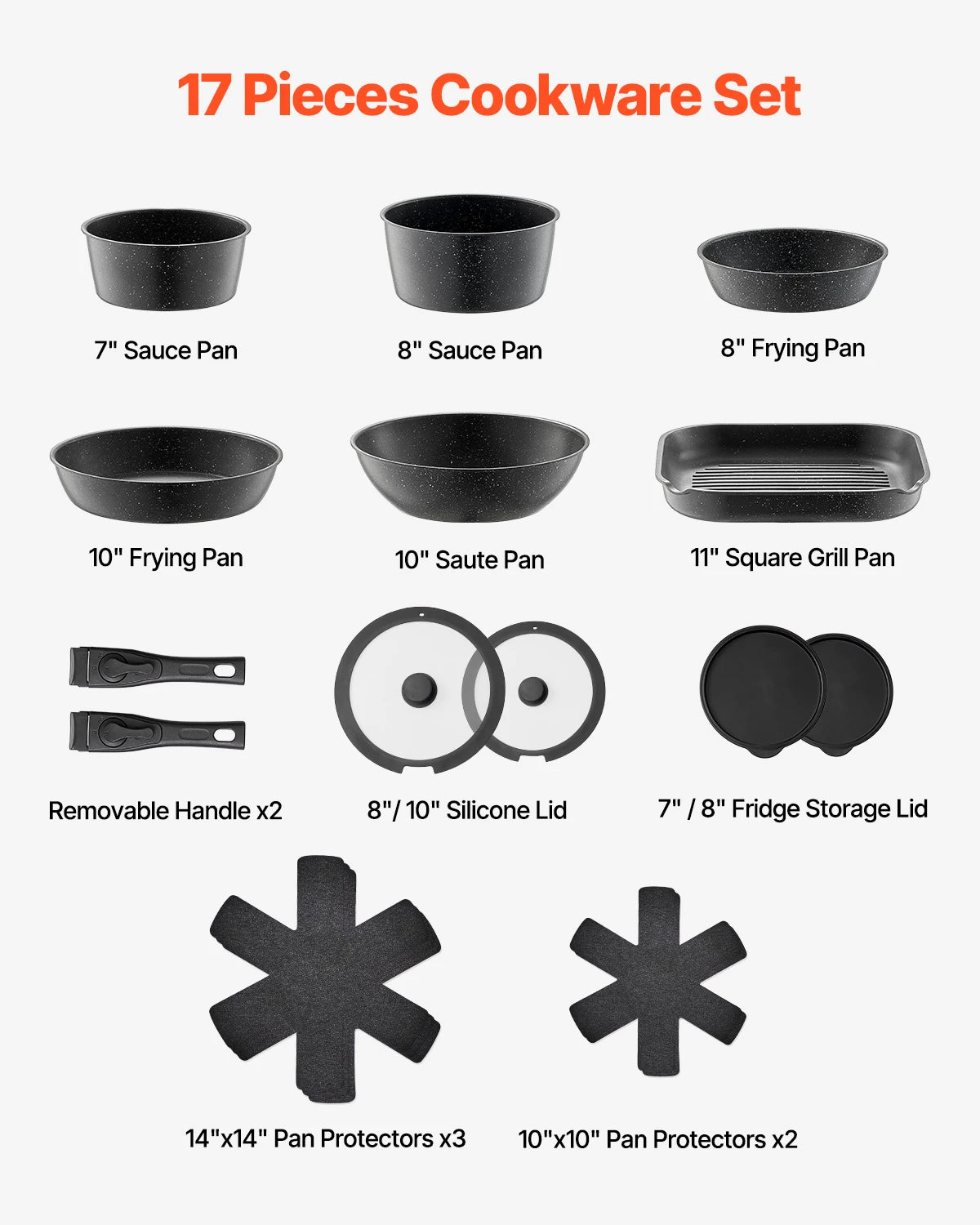 VEVOR Nonstick Cookware Set Granite Induction Kitchen Pans