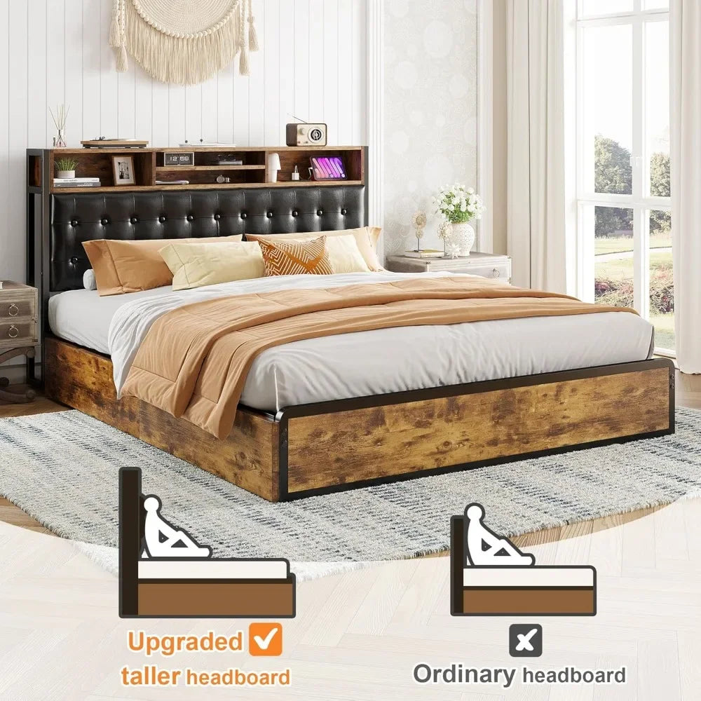 XMSJ Bed Frame With Storage Drawers And Charging Station
