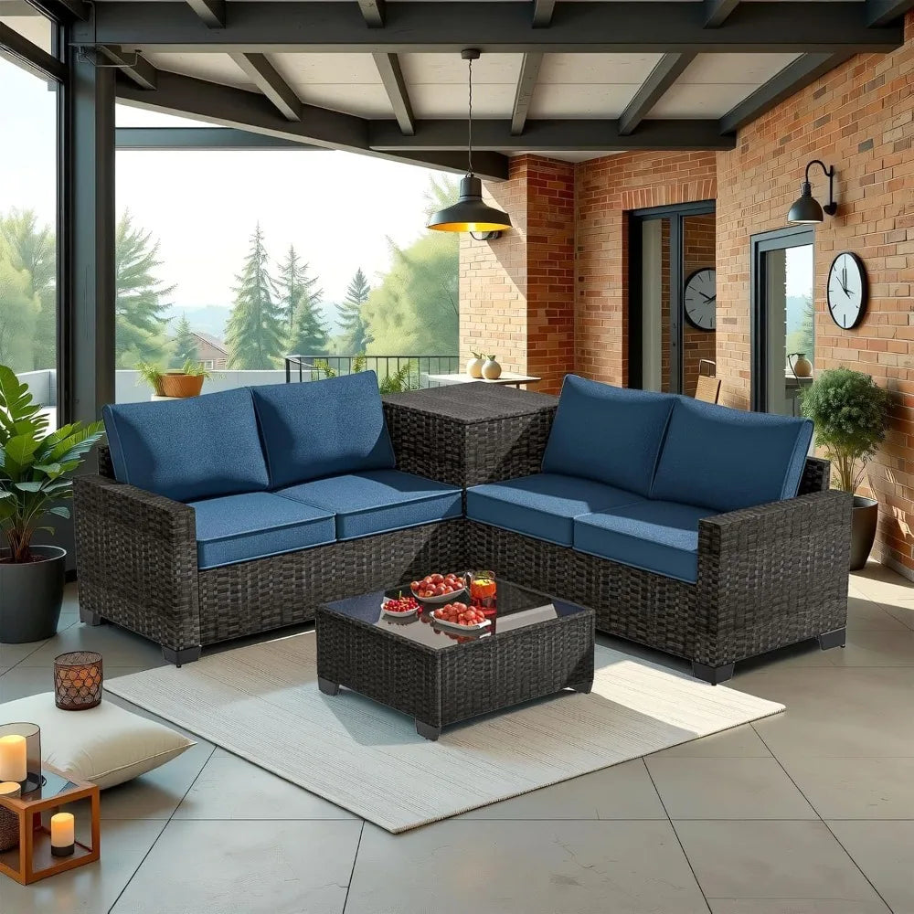 ANGDUO Premium Outdoor Patio Set With Storage Glass Table