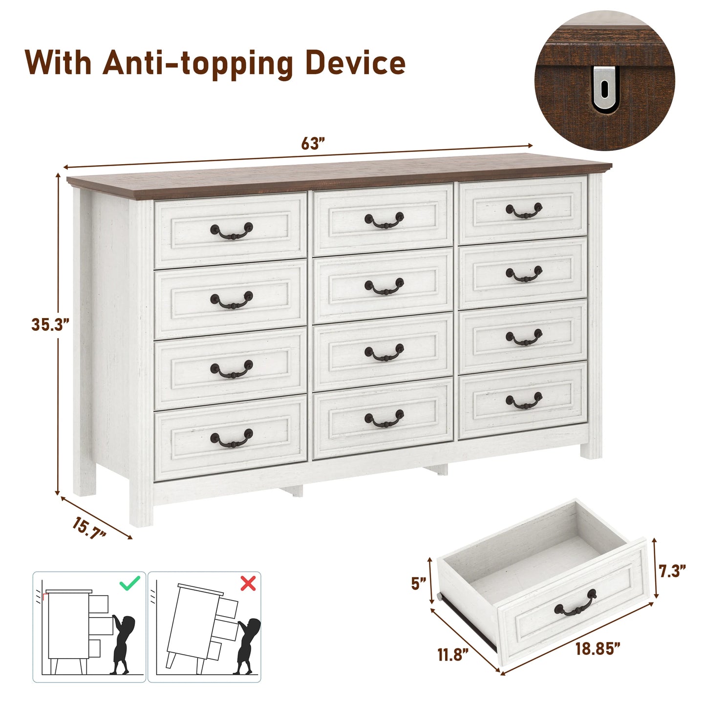 QiaoShiRen Large 12 Drawer Dresser Bedroom Wood Storage