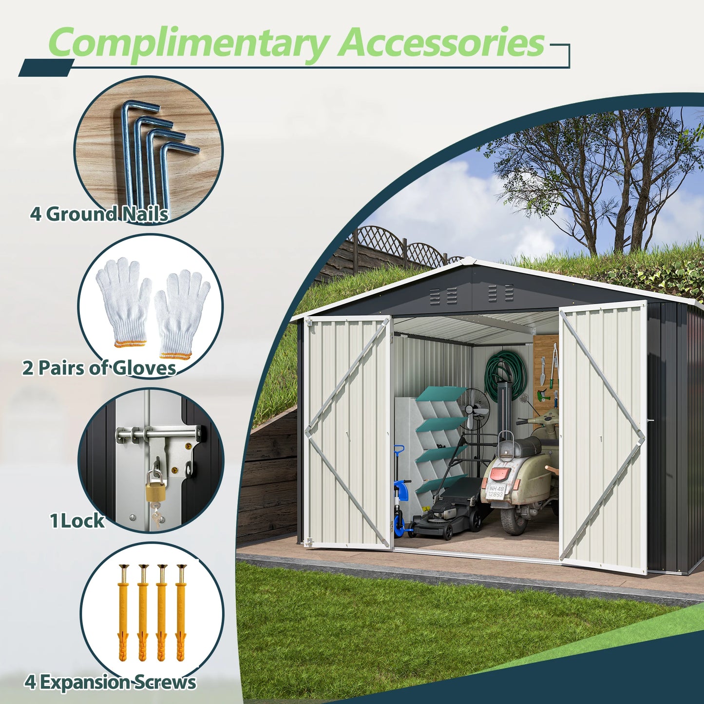 LZBEITEM Outdoor Metal Storage Shed With Lockable Doors