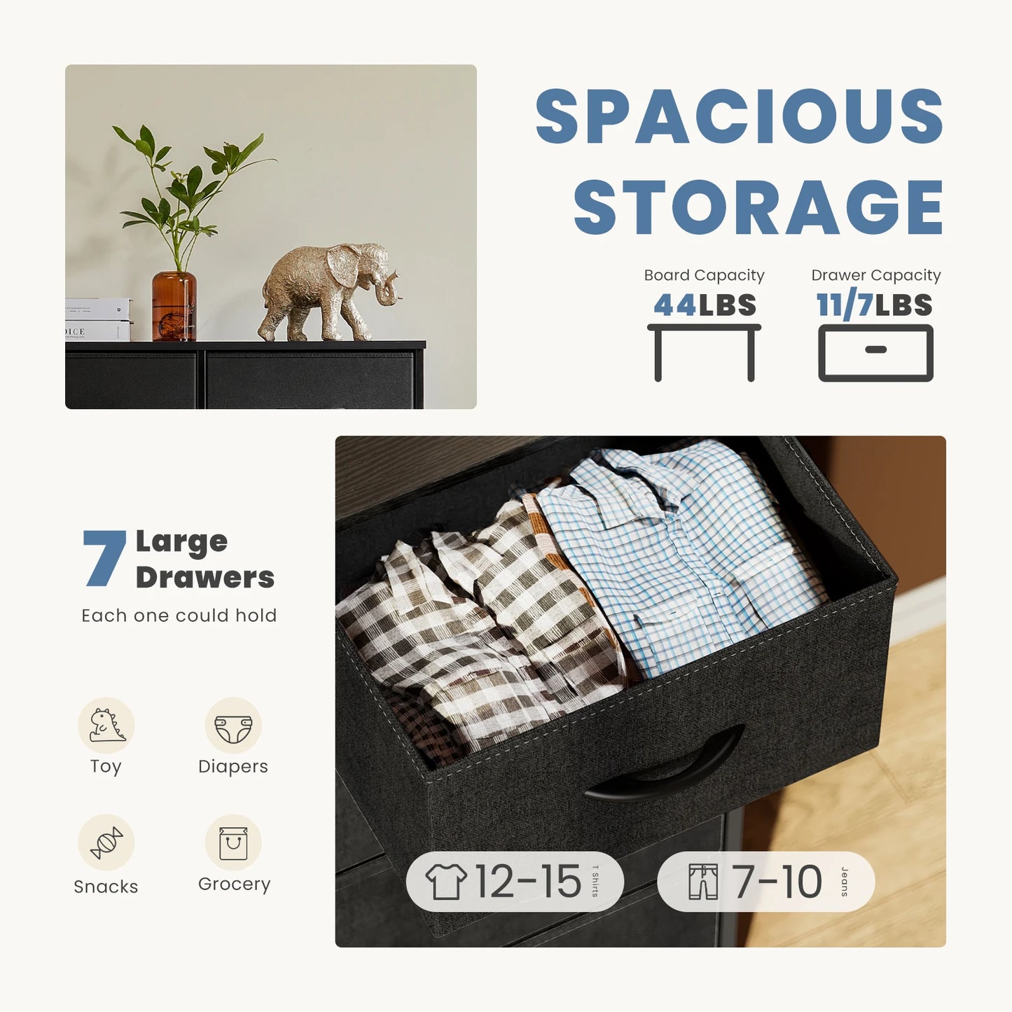 JHK Dresser With 7 Fabric Drawers Organizer Storage Cabinet