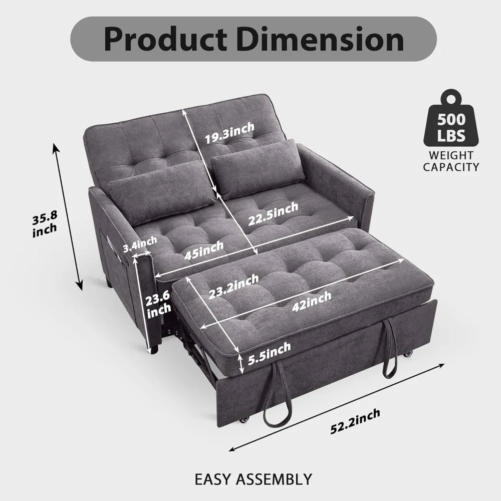 ANGDUO Convertible Sofa Bed 3 In 1 Pull Out Couch Loveseat