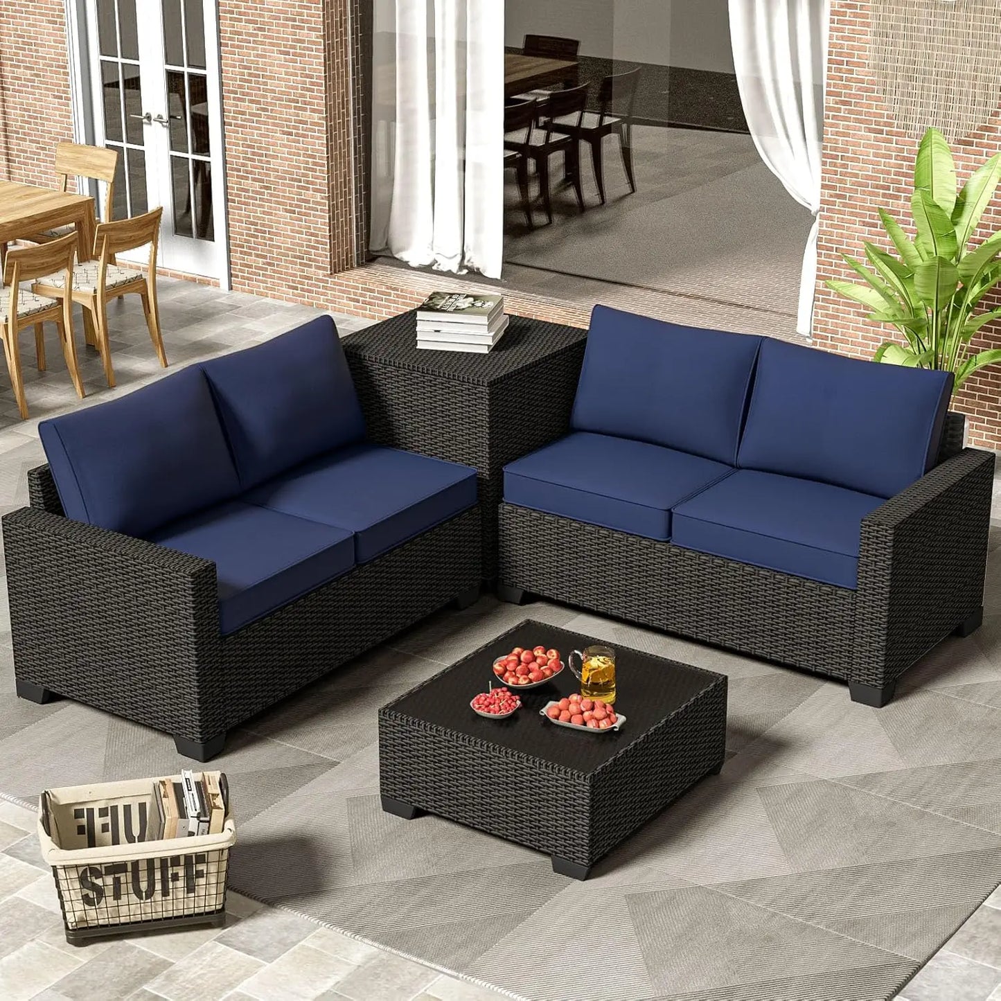 ANGDUO Premium Outdoor Patio Set With Storage Glass Table