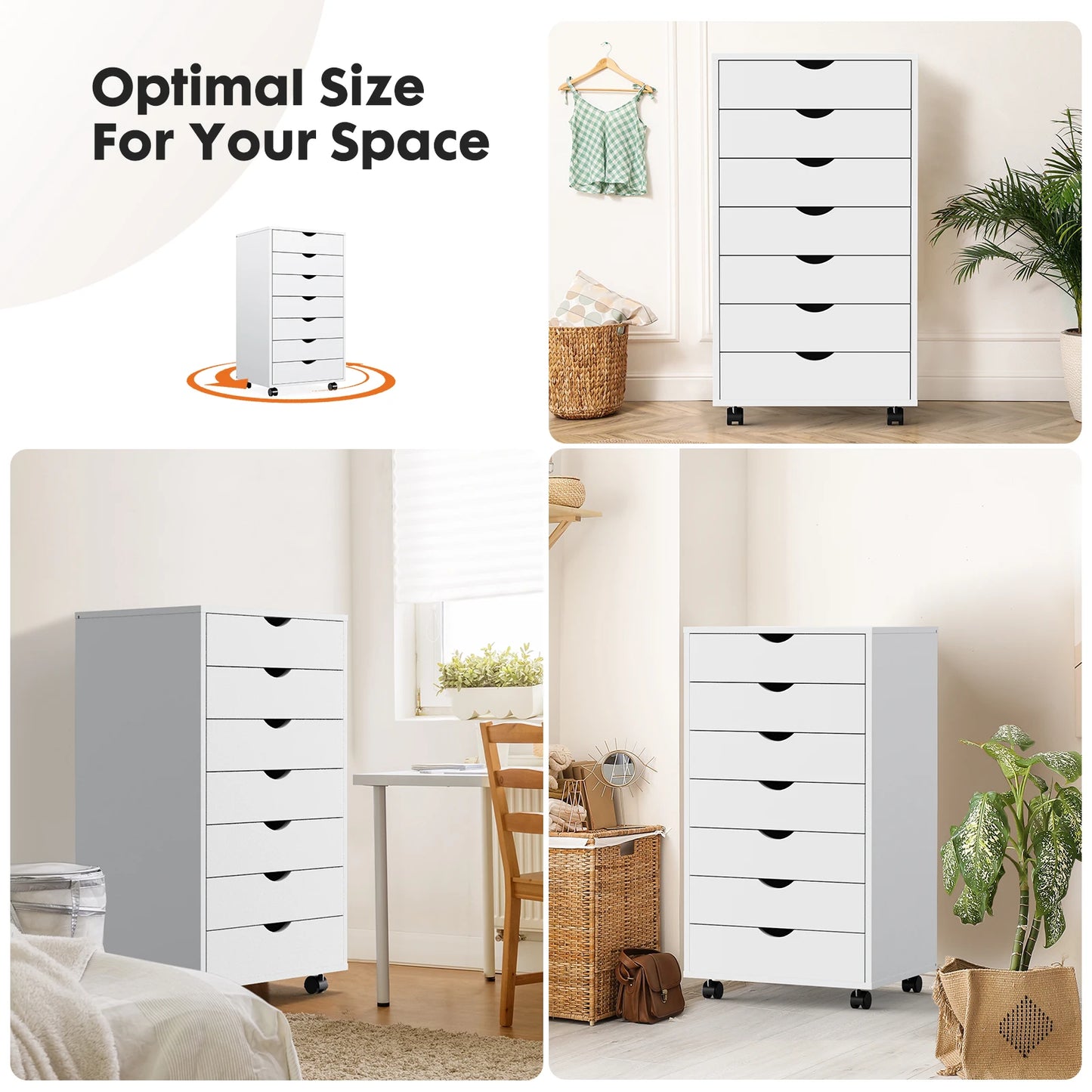 JHK Chest Dressers Nightstand Storage Cabinet With Rollers