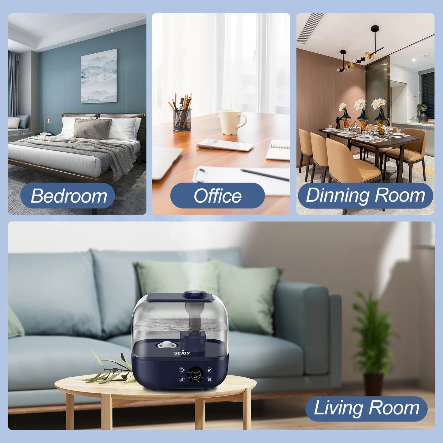 Sejoy Ultrasonic Humidifier With Essential Oil For Bedroom