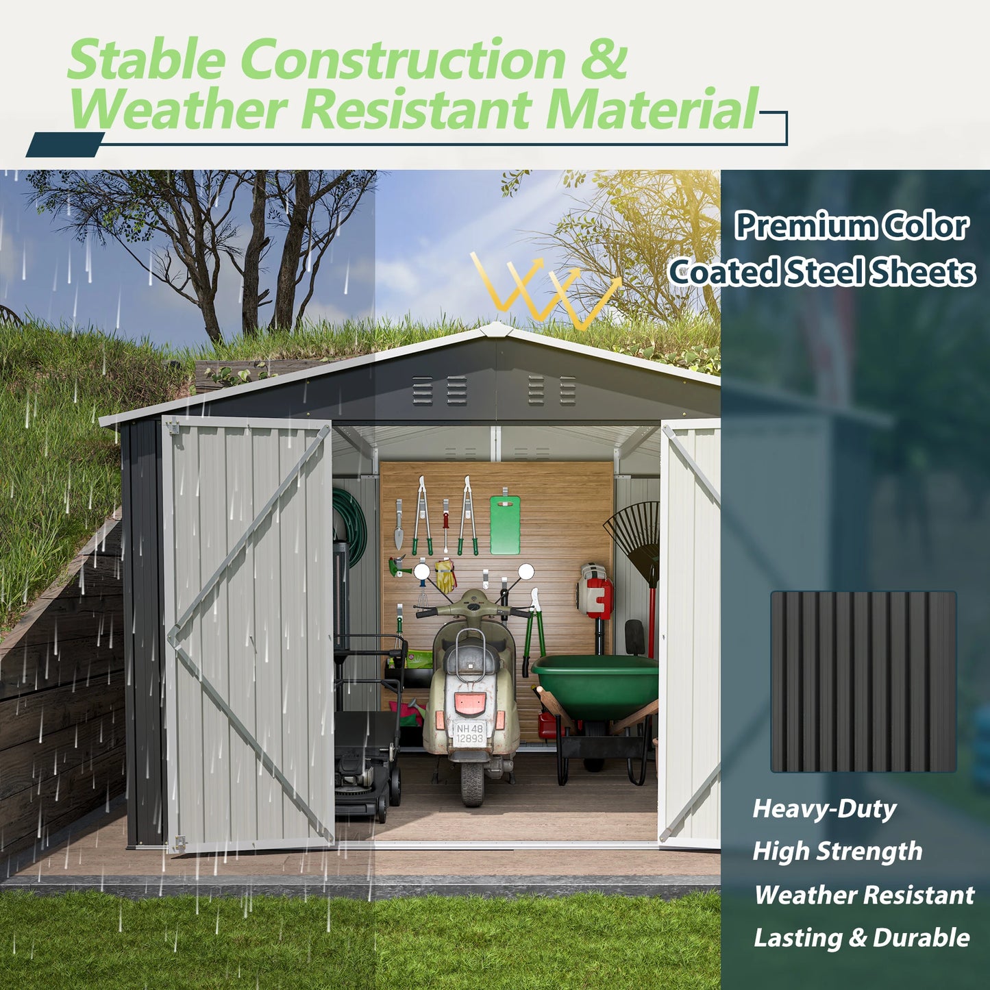 LZBEITEM Outdoor Metal Storage Shed With Lockable Doors