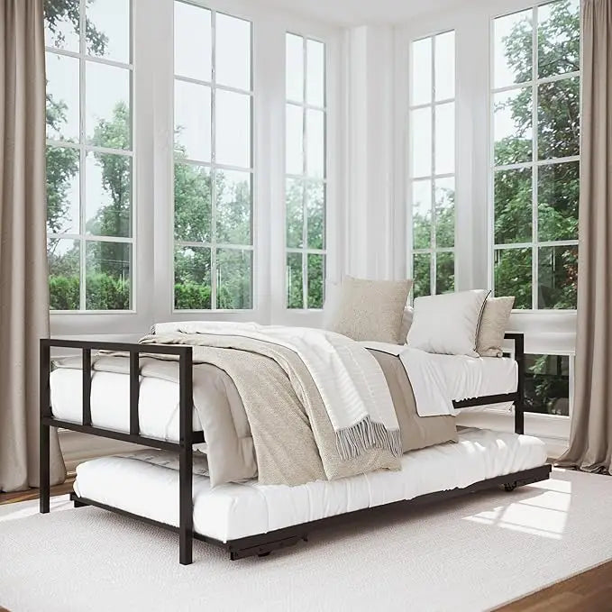 XMSJH Twin Daybed With Fold Up Trundle Frame Set Assembly