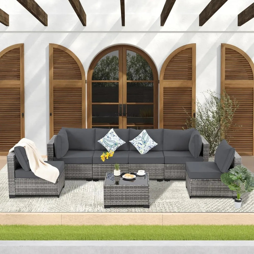 Modular Wicker Outdoor Patio Sectional Sofa Set PE Rattan