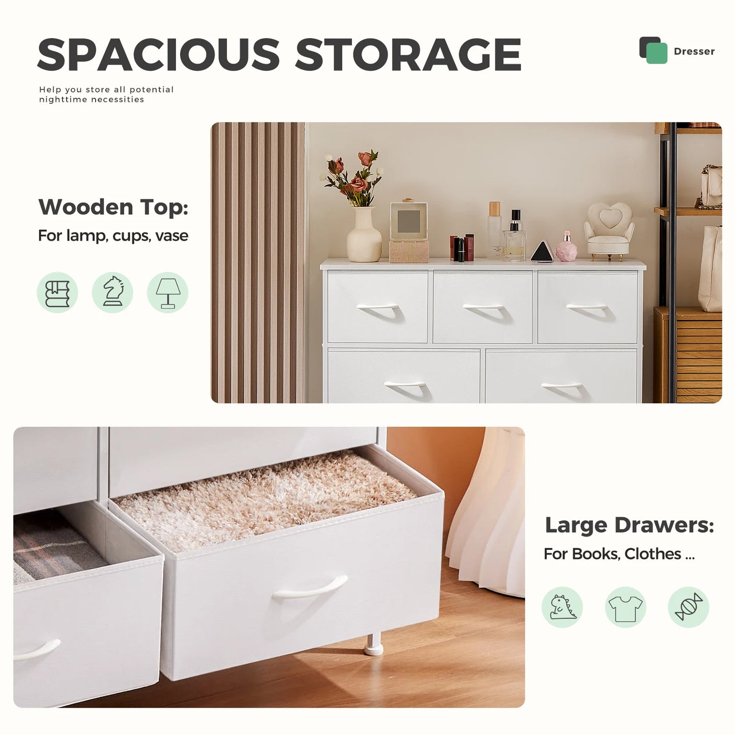 JHK Modern Bedroom Wardrobe With Fabric Drawer Chest