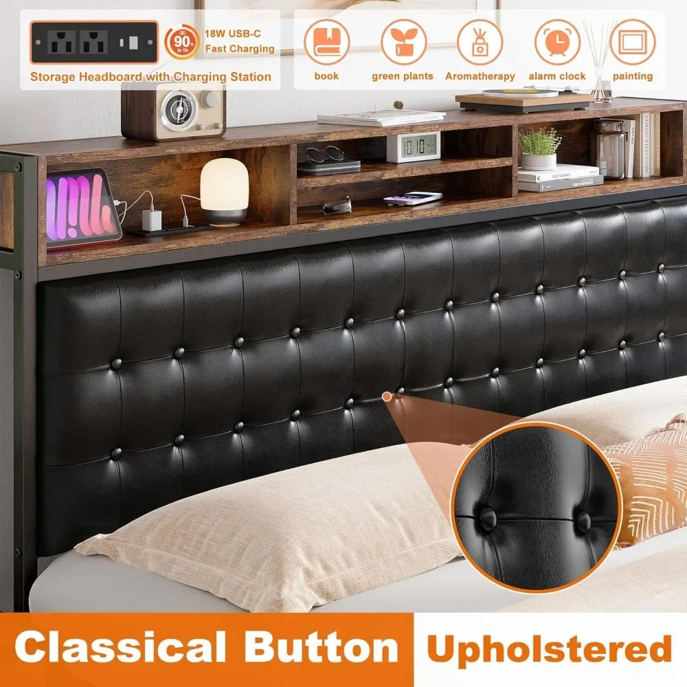 XMSJ Bed Frame With Storage Drawers And Charging Station