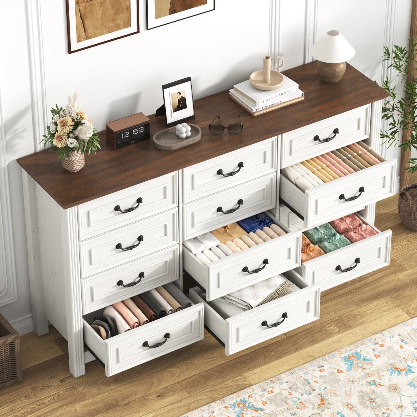 QiaoShiRen Large 12 Drawer Dresser Bedroom Wood Storage