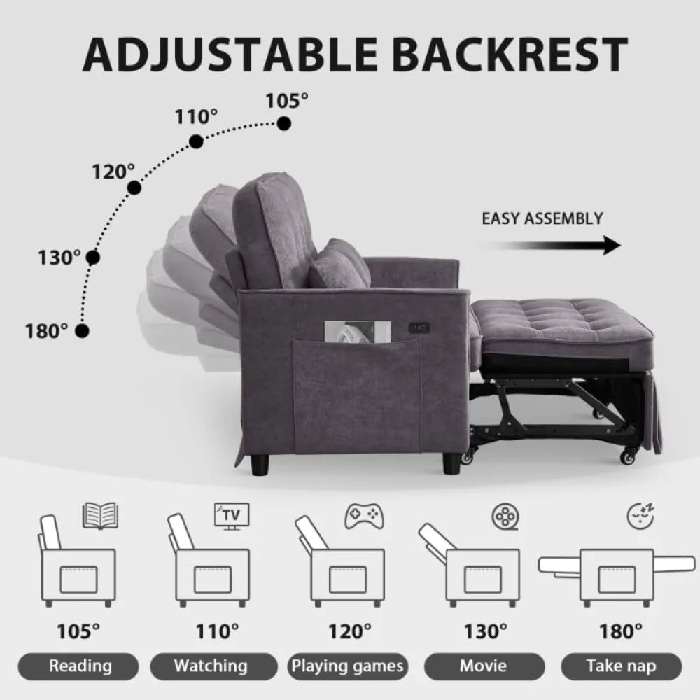 ANGDUO Convertible Sofa Bed 3 In 1 Pull Out Couch Loveseat