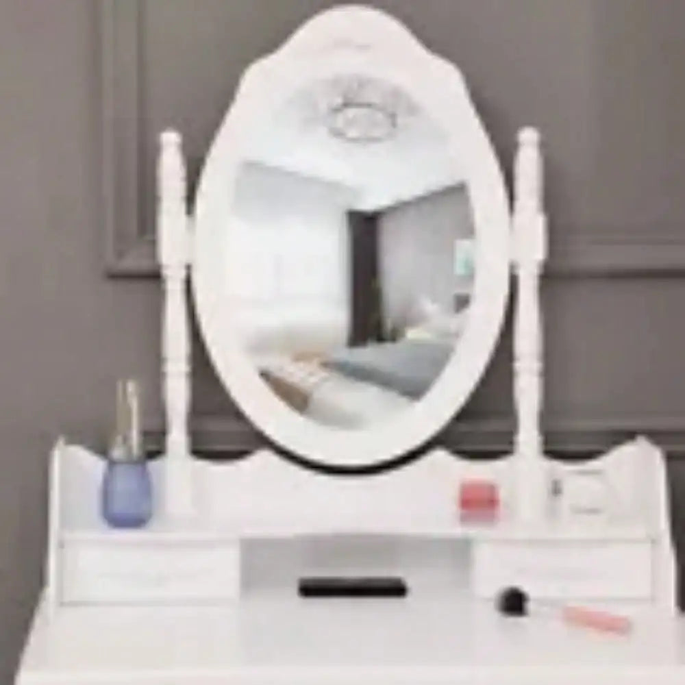 Hign-concerned Makeup Vanity Table Set 4 Drawers Oval Mirror