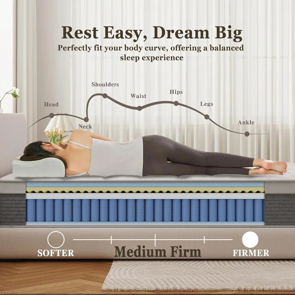 TIFICY Memory Foam Pocket Spring Mattress Medium Firm