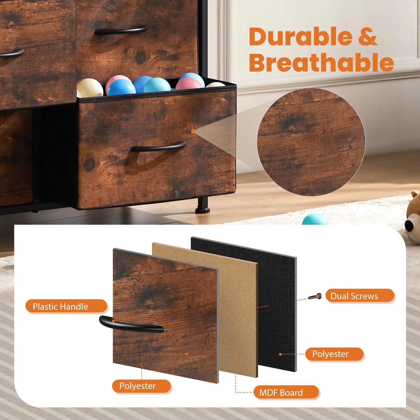 JHK Bedside Table Wardrobe With Steel Frame And Drawers