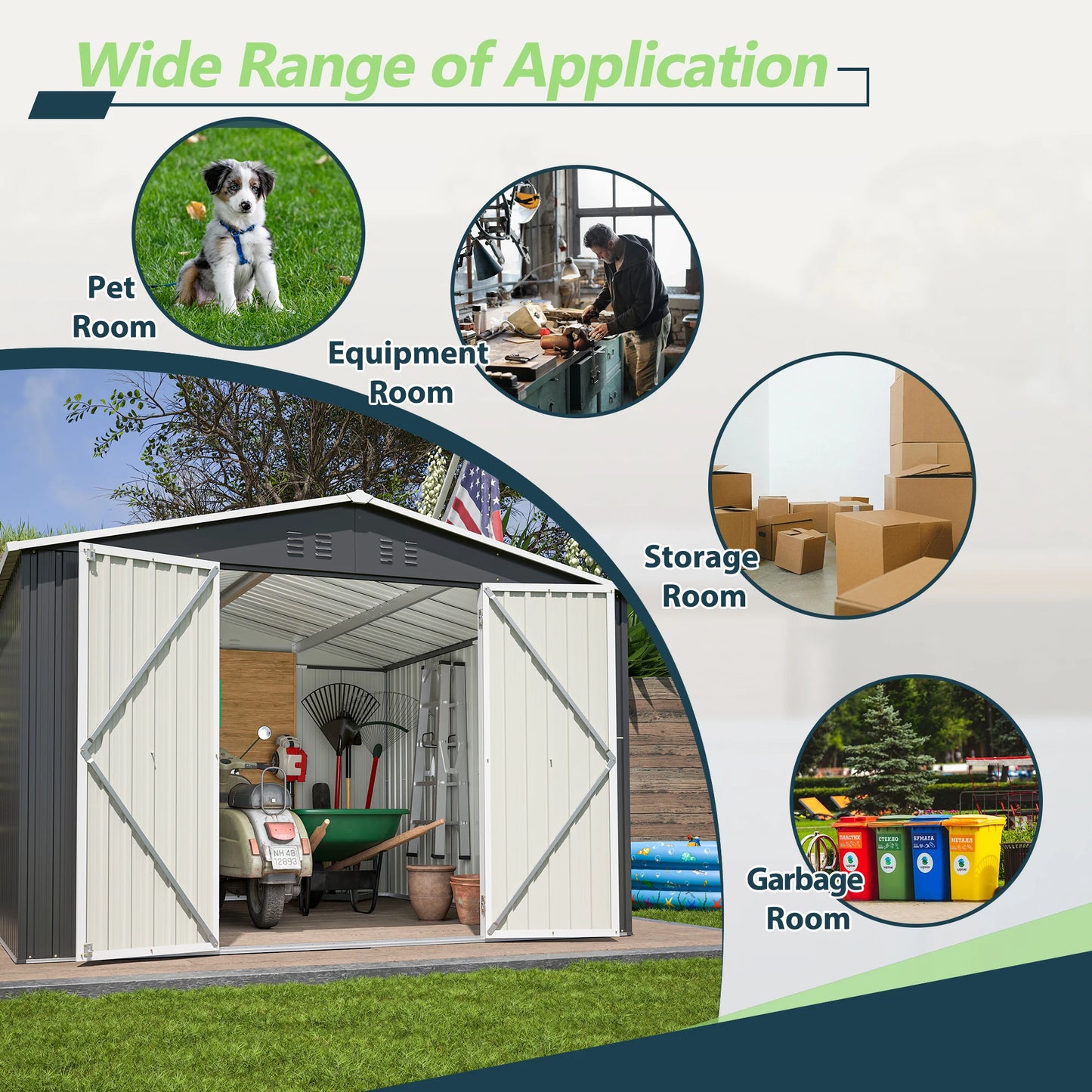 LZBEITEM Outdoor Metal Storage Shed With Lockable Doors