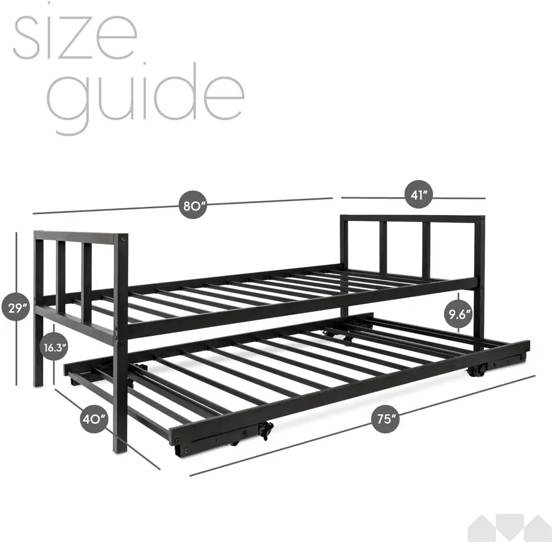 XMSJH Twin Daybed With Fold Up Trundle Frame Set Assembly