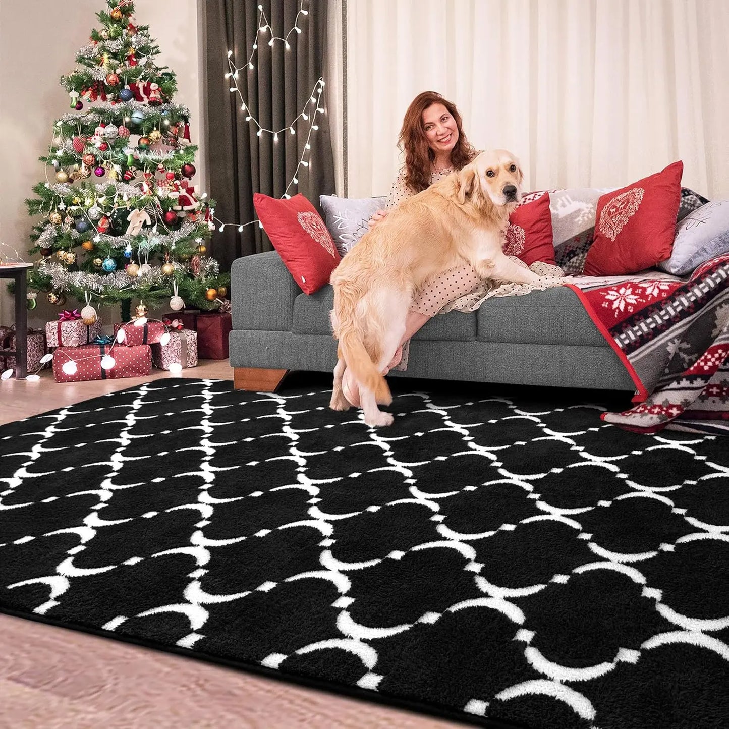 NOAHAS Soft Geometric Modern Shag Rug For Living Room