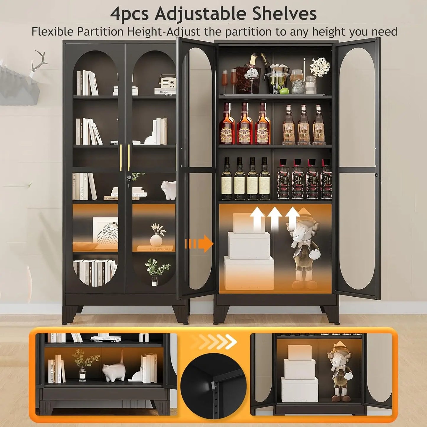 XMSJH Locking Display Cabinet With Glass Door And Shelves