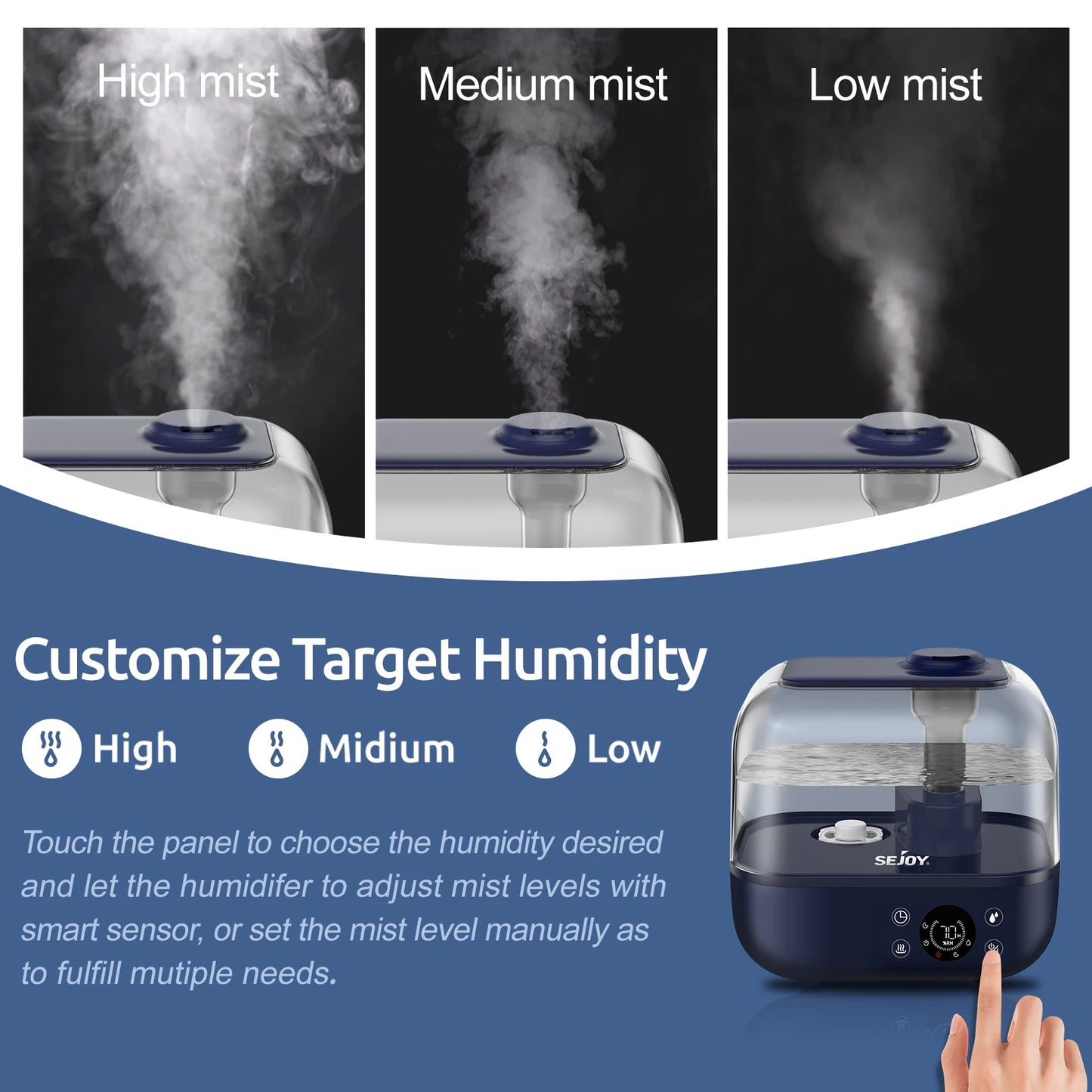 Sejoy Ultrasonic Humidifier With Essential Oil For Bedroom