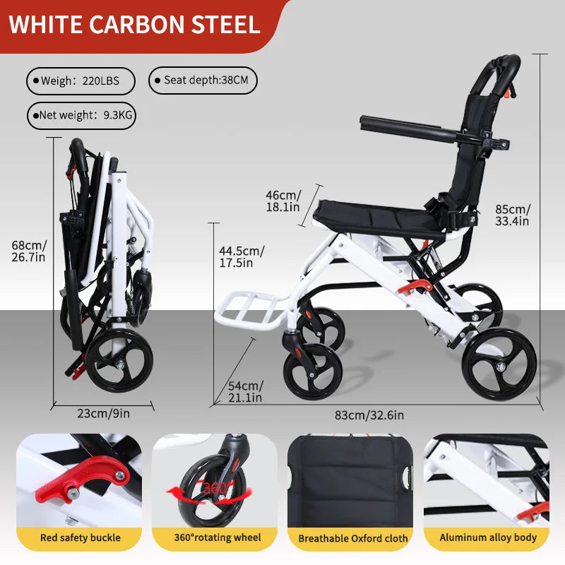 CvitalelPersd Lightweight Folding Wheelchair Travel Elderly
