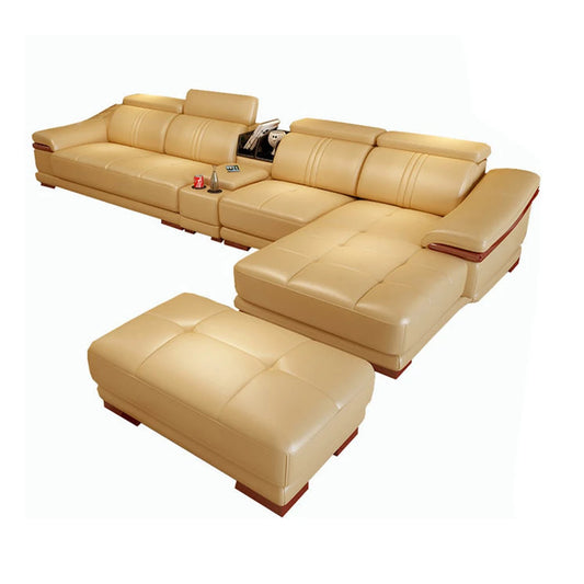 MANBASCN Real Leather L Shaped Sofa Bed with Recliner