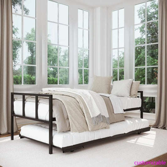 XMSJH Twin Daybed With Fold Up Trundle Frame Set Assembly