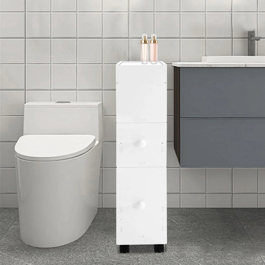 Bymaocar Narrow PVC Floor Standing Bathroom Cabinet Drawers