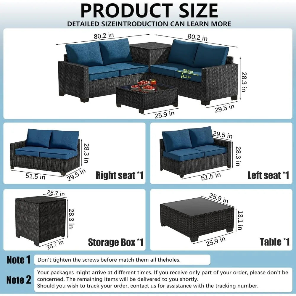 ANGDUO Premium Outdoor Patio Set With Storage Glass Table