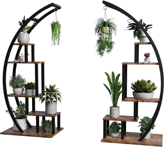 HiMISS Plant Stand 2 Pack 5 Tier Half Moon Indoor Shelf Rack