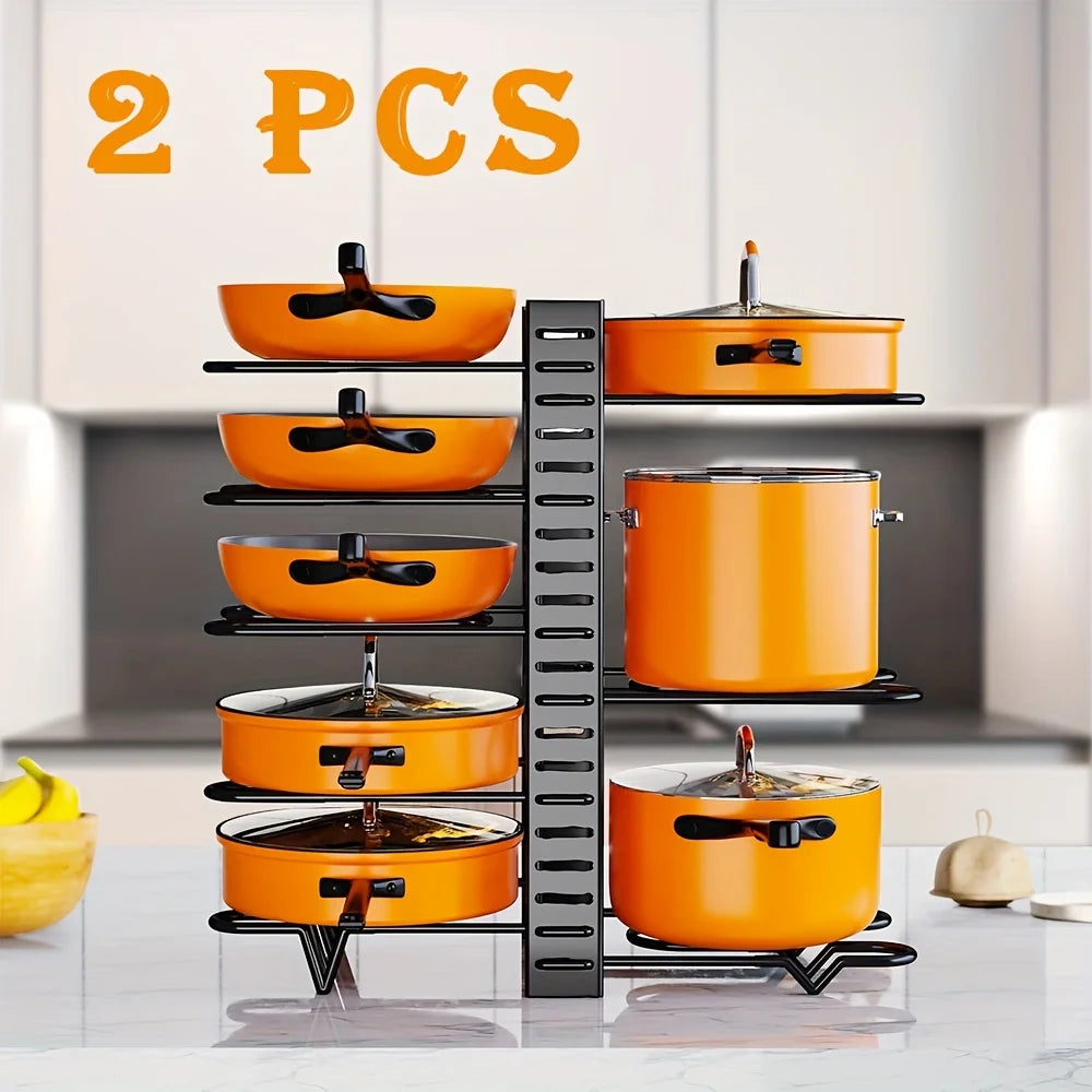 Hign-Concerned Pot Rack Organizer With Adjustable Lid Holders