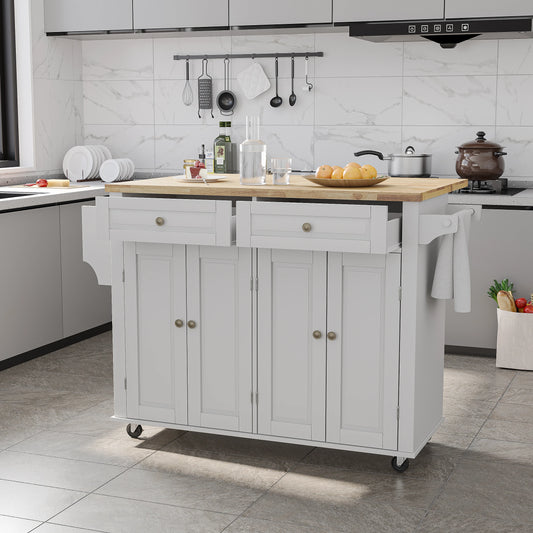 QiaoShiRen Rolling Kitchen Island With Drop Leaf And Storage