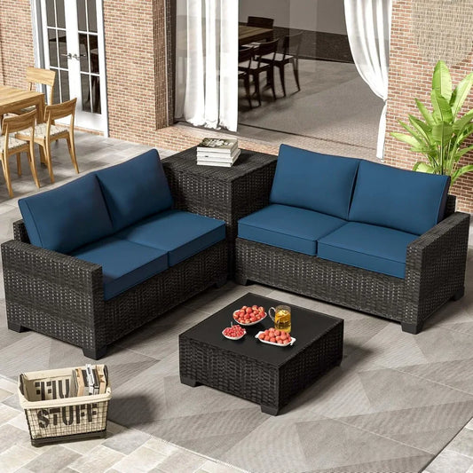 ANGDUO Premium Outdoor Patio Set With Storage Glass Table