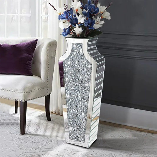 Function Crushed Diamond Mirror Floor Glass Vase For Pampas Grass