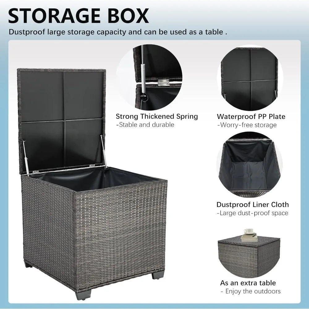 ANGDUO Premium Outdoor Patio Set With Storage Glass Table