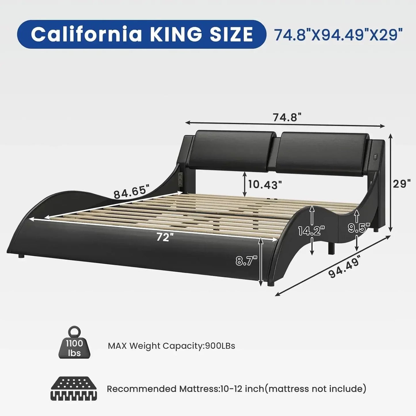 XMSJ Modern Platform Bed Frame With LED Lights Headboard