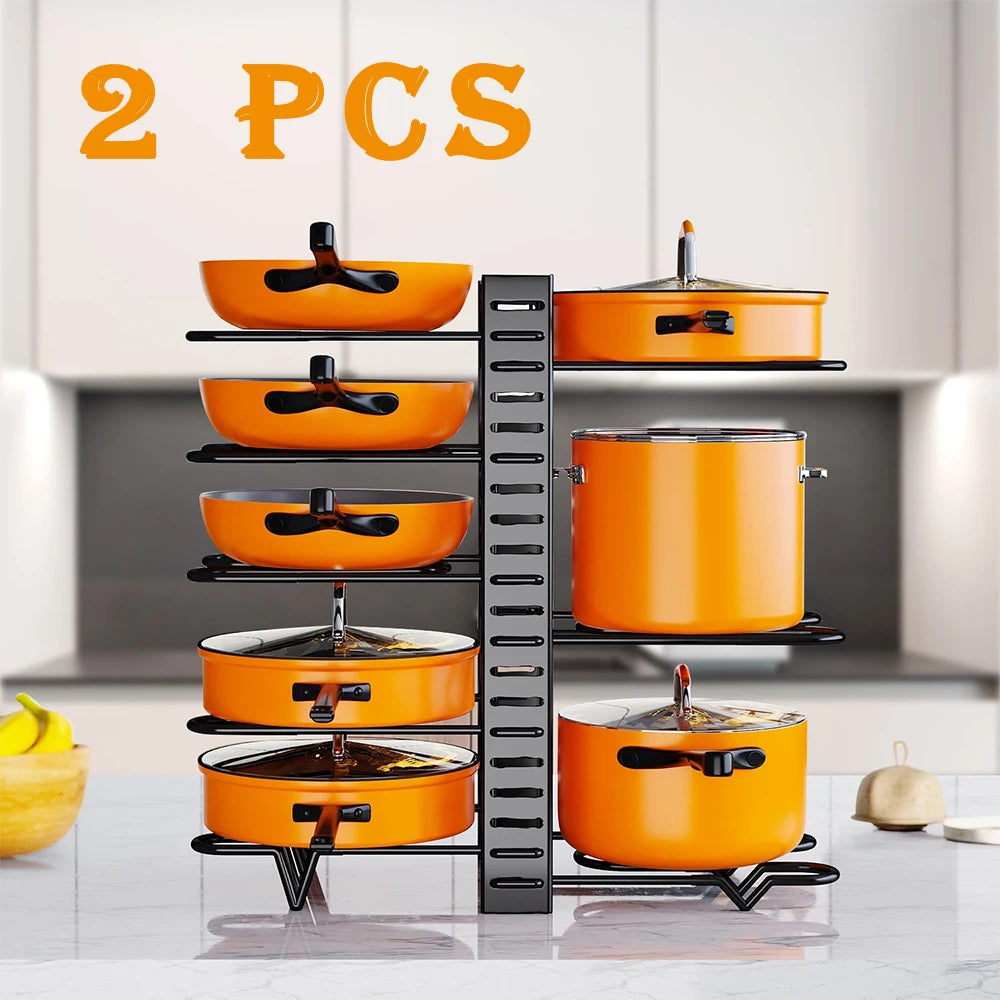 Hign-Concerned Pot Rack Organizer With Adjustable Lid Holders